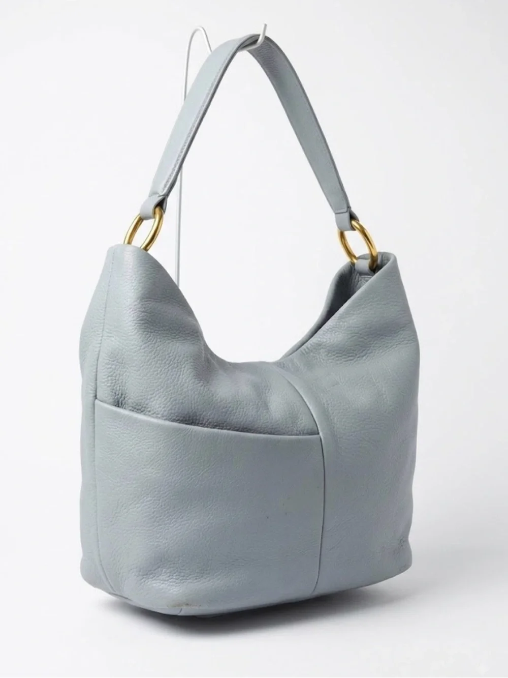 Hobo Powder Blue Soft Leather Hobo Shoulder Bag Handbag Brass Hardware Light Gra